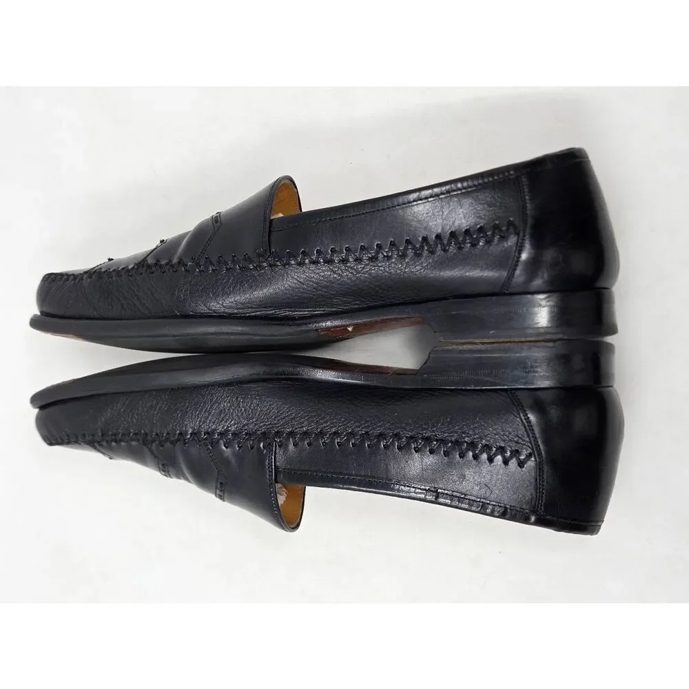 MEZLAN BLACK DEERSKIN LEATHER EMBELLISHED MOC TOE LOAFER MENS SIZE 9.5 M